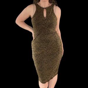 Easel - metallic glitter leopard print bodycon dress with cutout